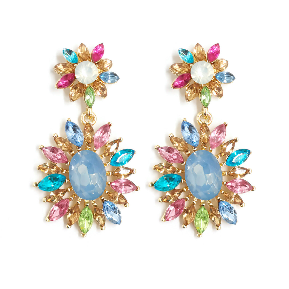 Multicolour Large Floral Design Rhinestone Earrings EC1502008ML