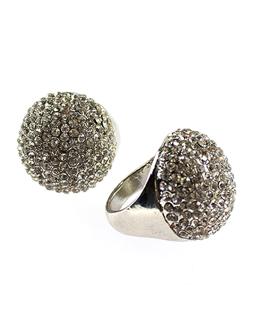 Semi-Circle Filled Diamante Ring - Silver