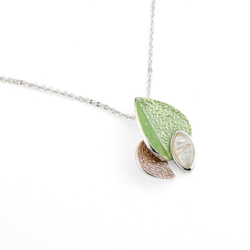 Leaf Enamel Pendant - Green-Brown (AS17108A)