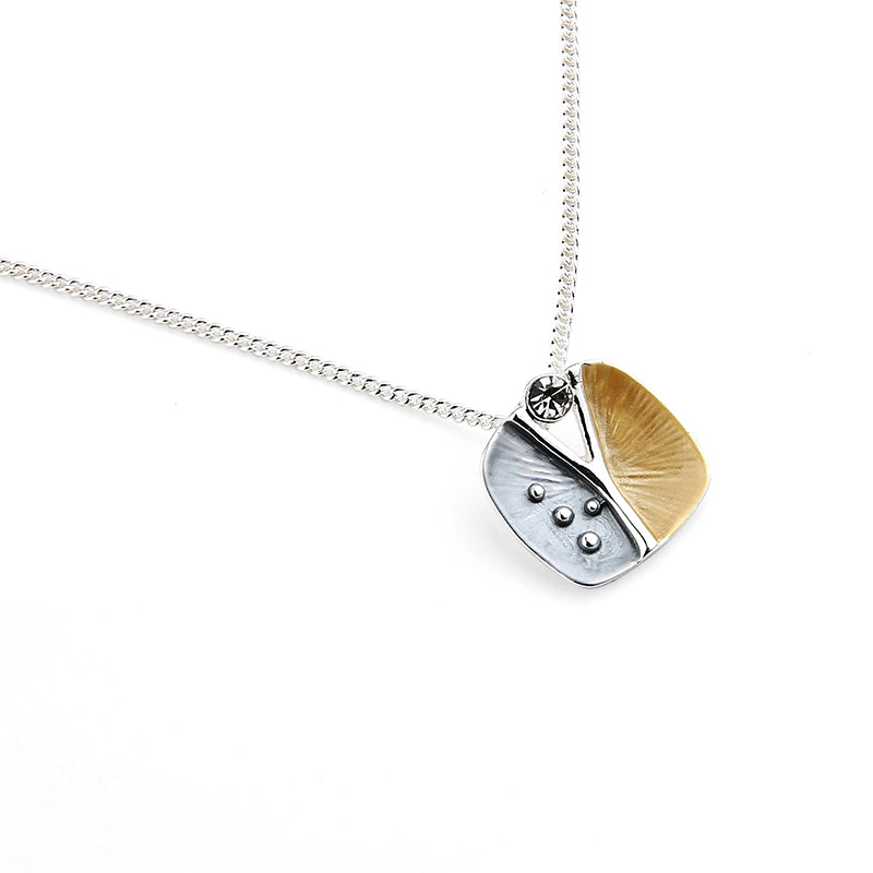 Leafy Petal Enamel Pendant Necklace - Silver-Yellow-Blue (AS17120)