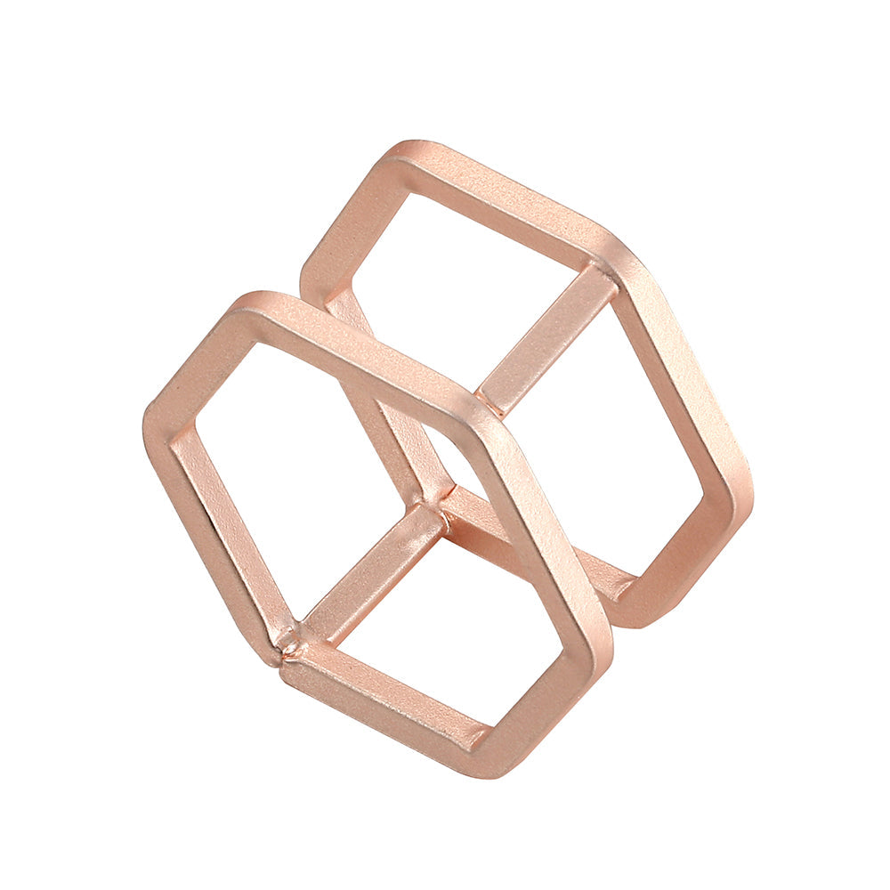 Geometric 3D Hexagon Ring - Rose Gold (Matte Finish)
