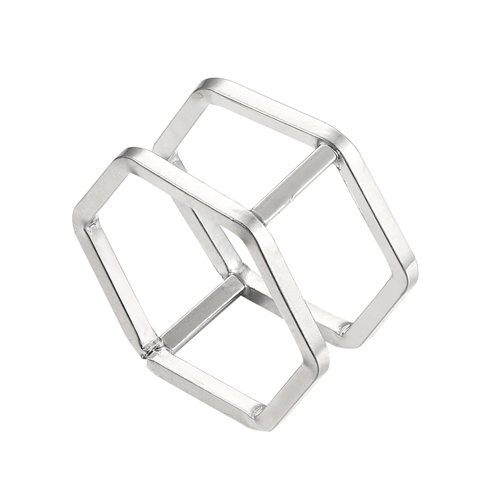 Geometric 3D Hexagon Ring - Silver (Gloss Finish)