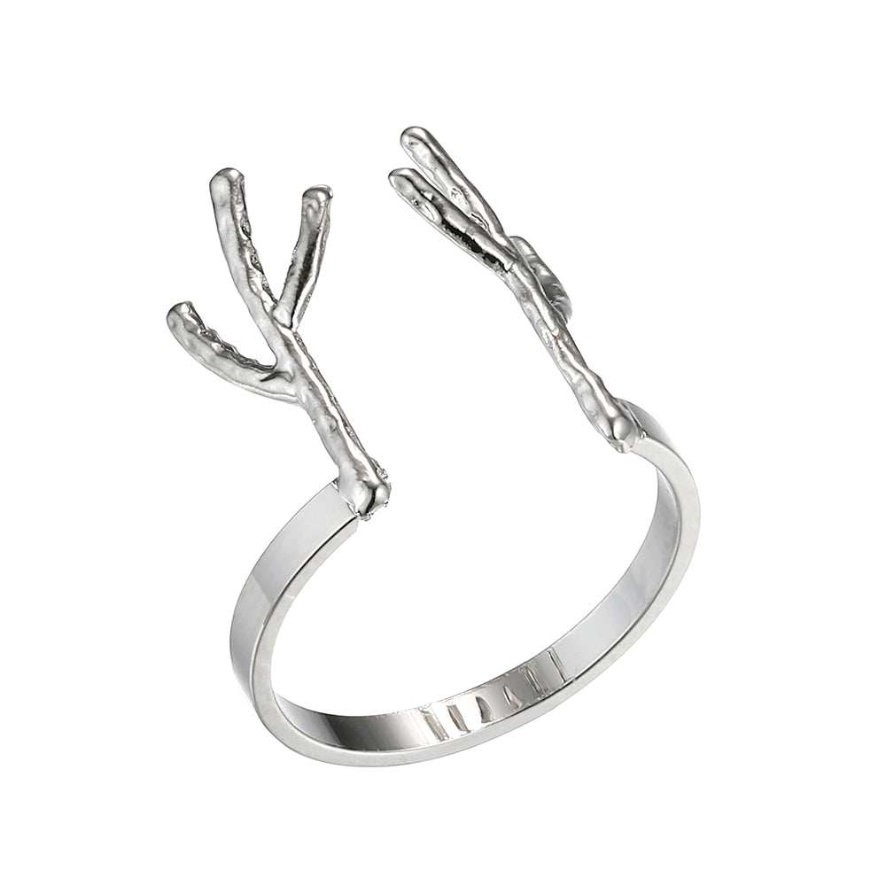 Geometric Deer Antlers Ring - Silver (Gloss Finish)