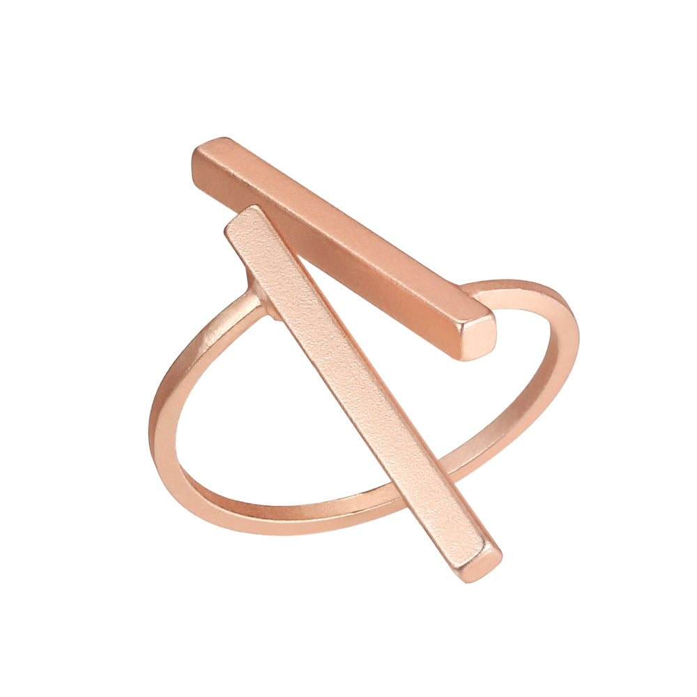 Geometric Slant T Bar Ring - Rose Gold (Matte Finish)