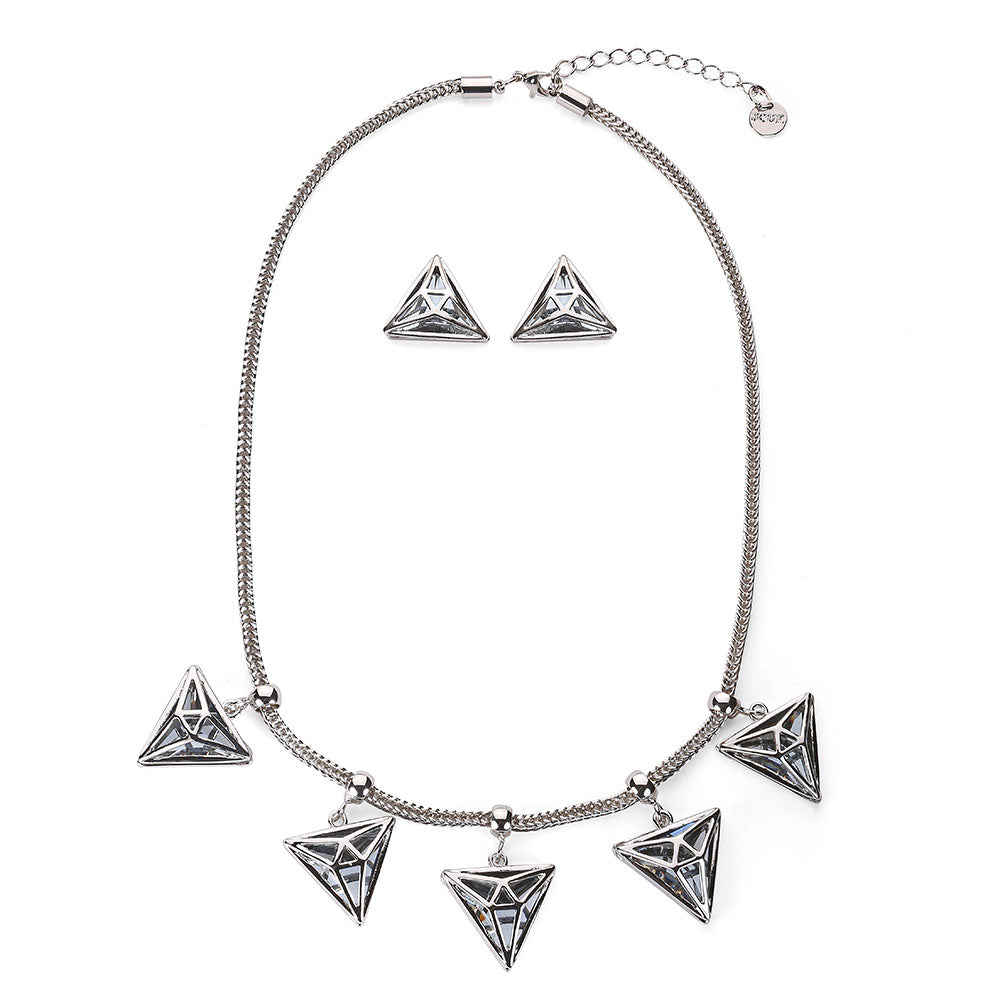 Five Triangle Drop Necklace Set - Silver (DN2605013SL)