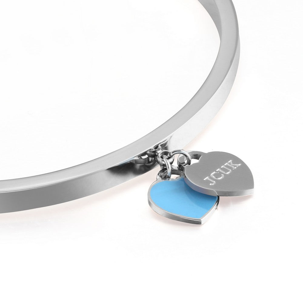Double Heart Tag Charm Bangle - Silver-Blue