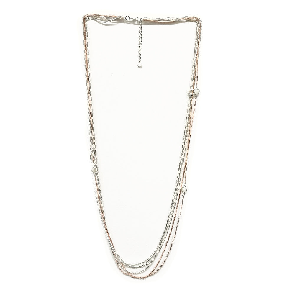 Multi-Chain Necklace with Heart Charms - Silver-Rose Gold (JM18075)