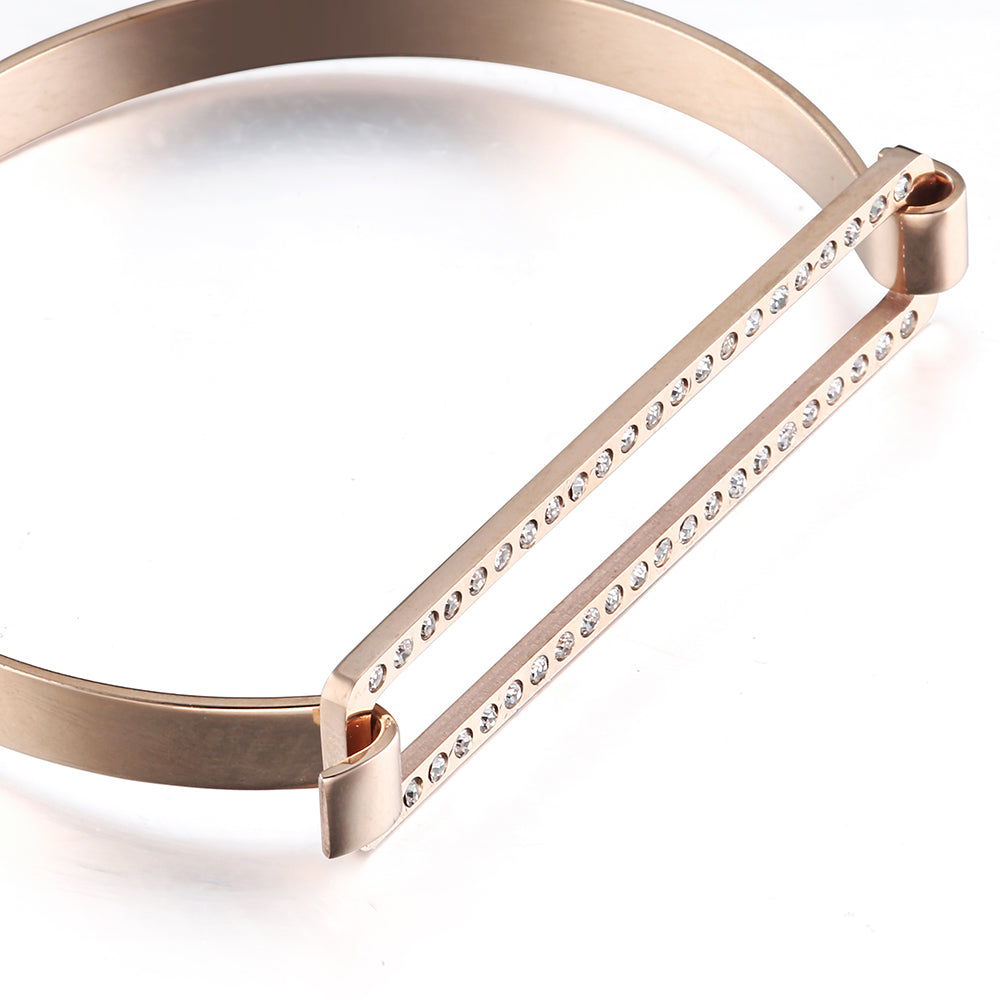 Rectangular Diamante Bar Bangle - Rose Gold