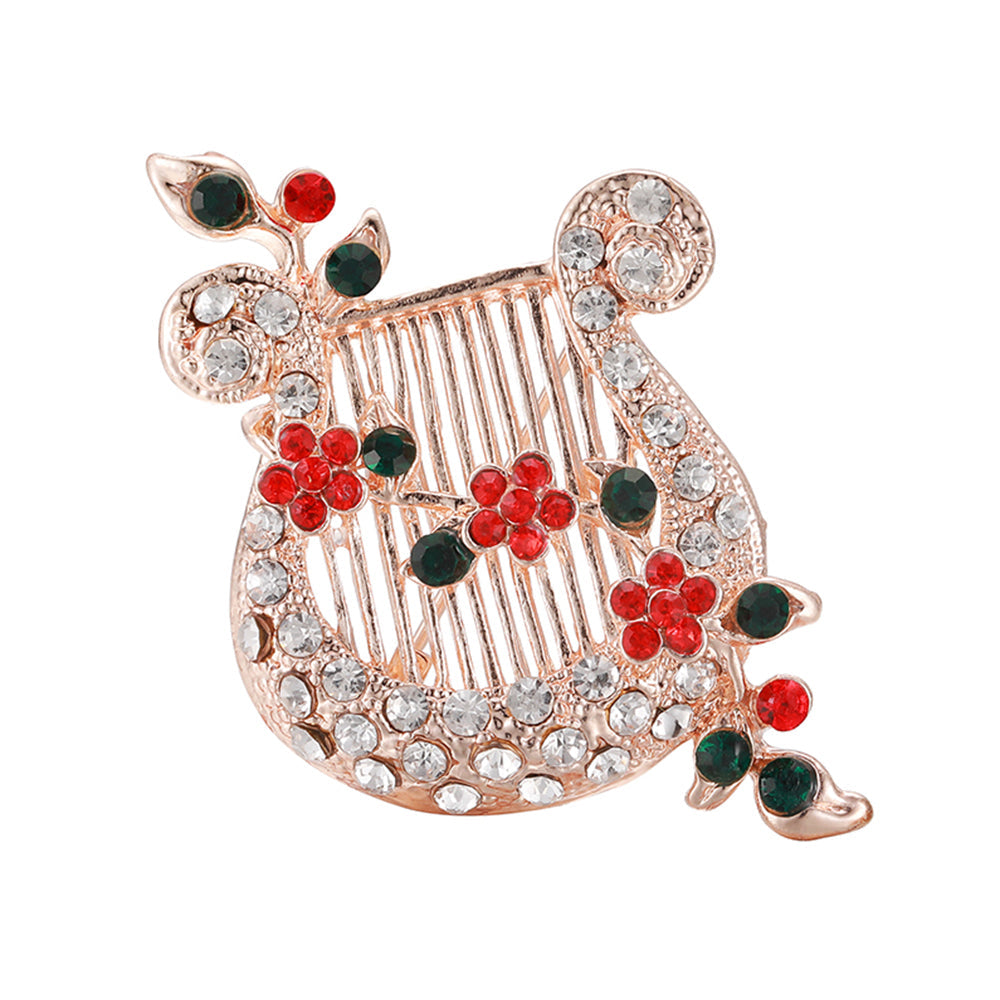 Festive Angel Harp Brooch - Rose Gold