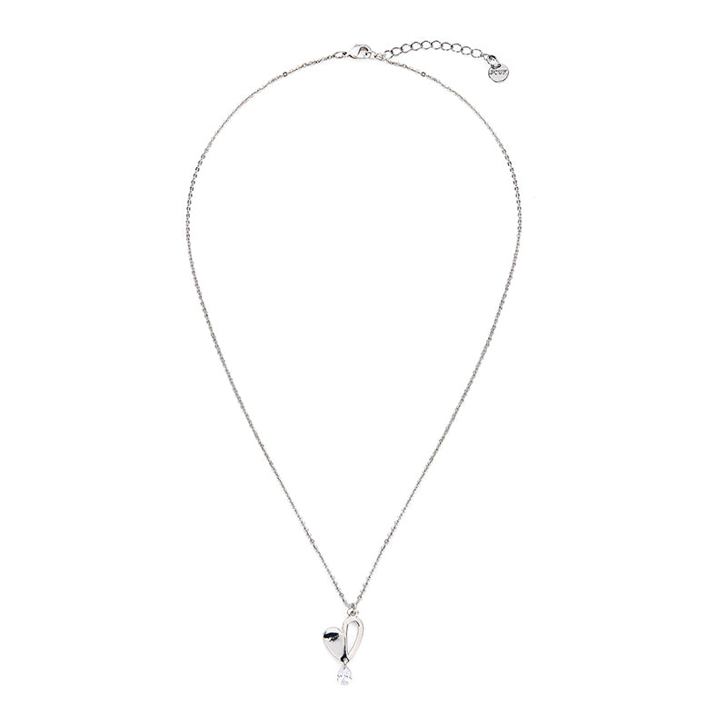 Love Heart with Faux Pearl Pendant - Silver