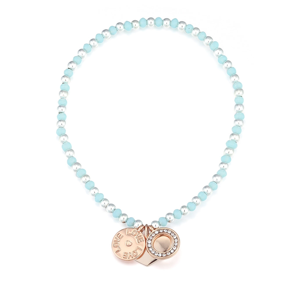 Love Charm Beaded Stretch Bracelet - Rose Gold-Blue (MG18033RG)