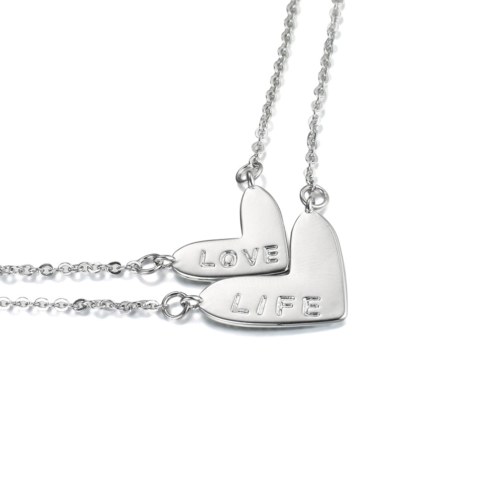 'Love Life' Double Chain Heart Pendant - Silver (MG18042SL)