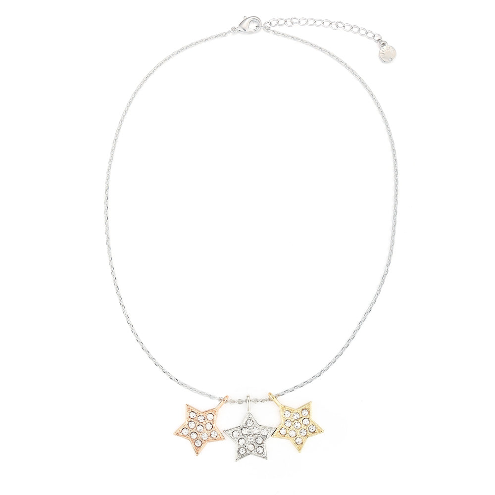 Multi-Coloured Triple Stars Pendant - Silver-Multi (MG18055)