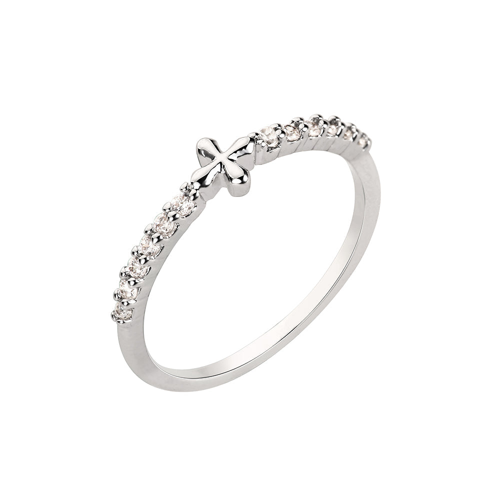 Diamante Cross Shape Ring - Silver