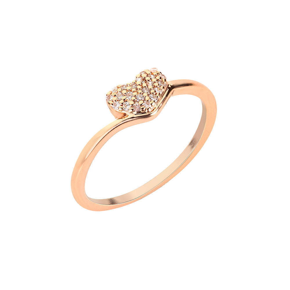 Heart Pave Diamante Ring - Rose Gold