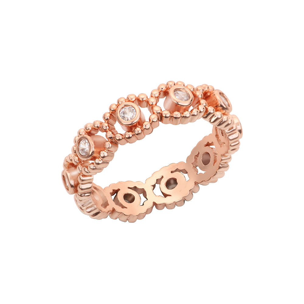 Beaded Circle Gem Band Ring - Rose Gold