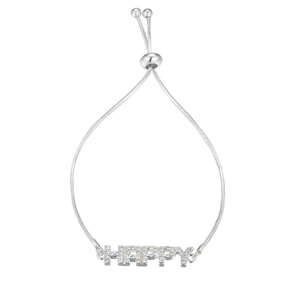 'Happy' Slider Bracelet - Silver