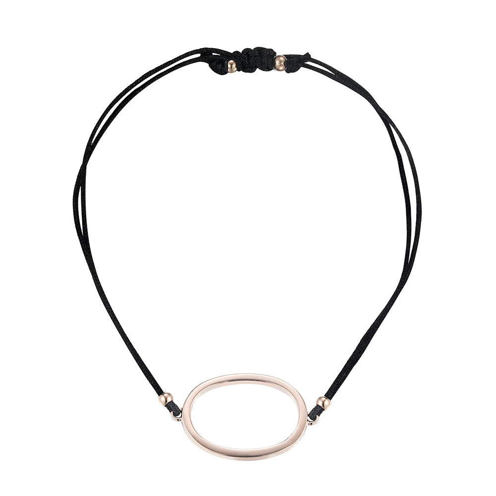 Oval Black Cotton Cord Bracelet - Rose Gold