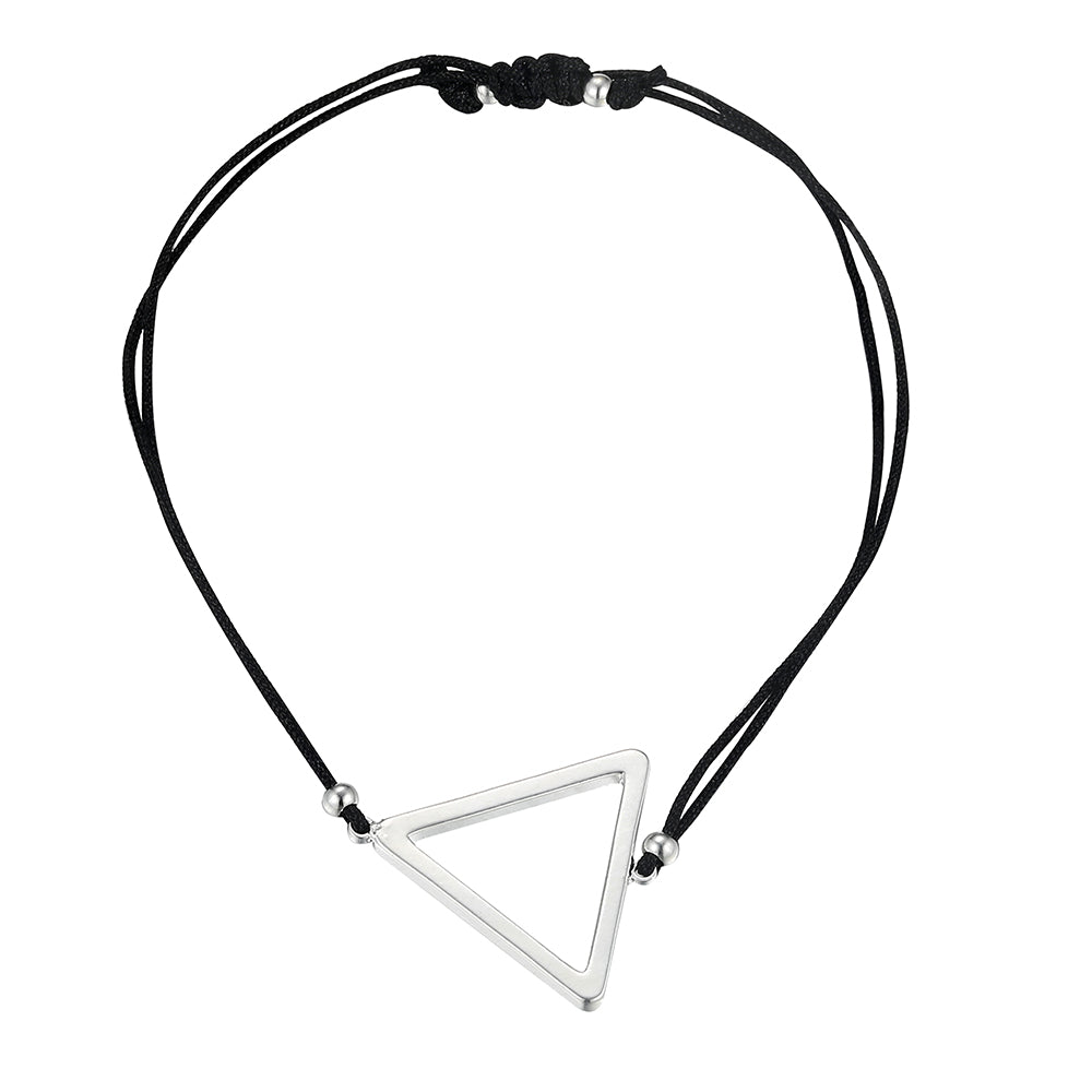 Triangle Black Cotton Cord Bracelet - Silver