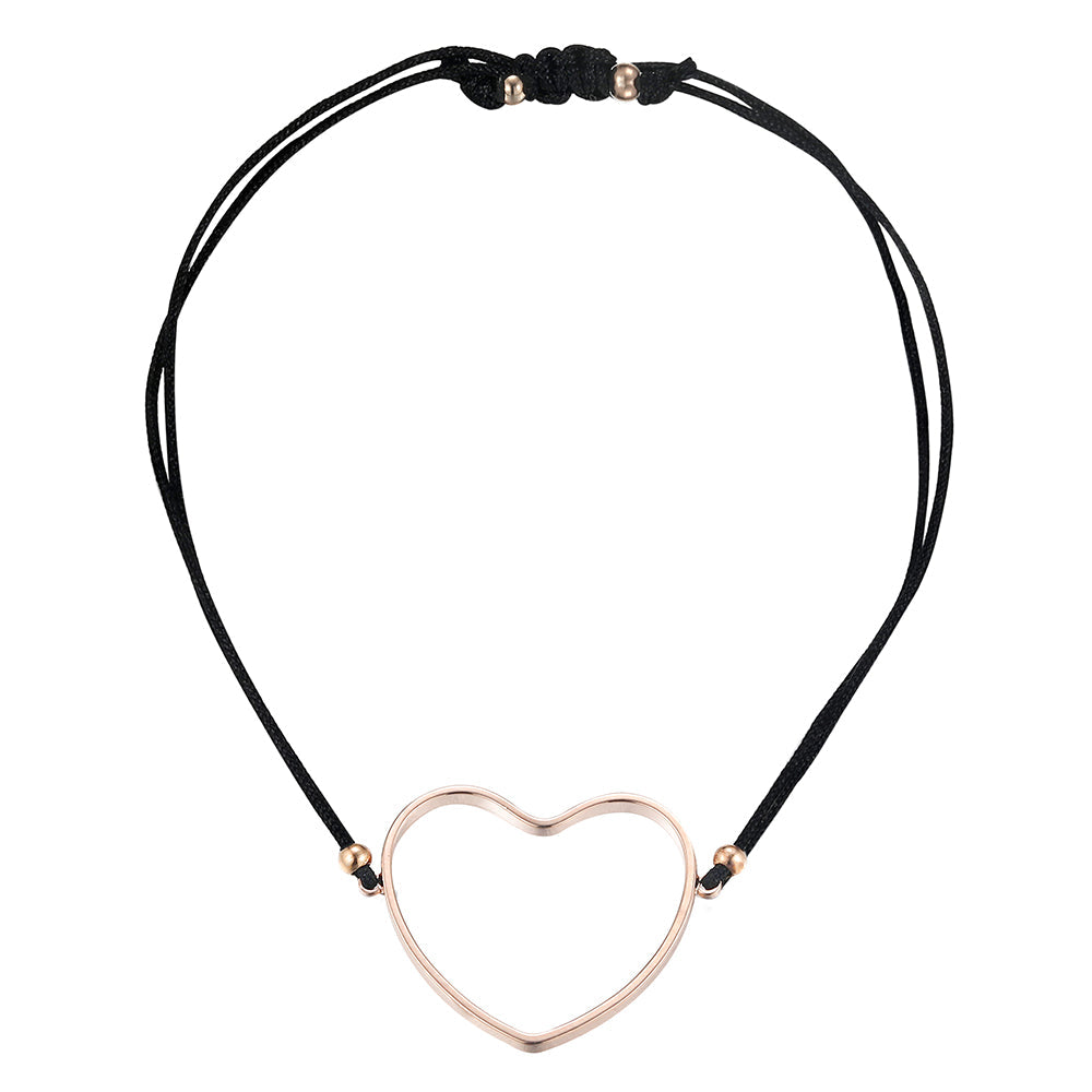 Heart Black Cotton Cord Bracelet - Rose Gold