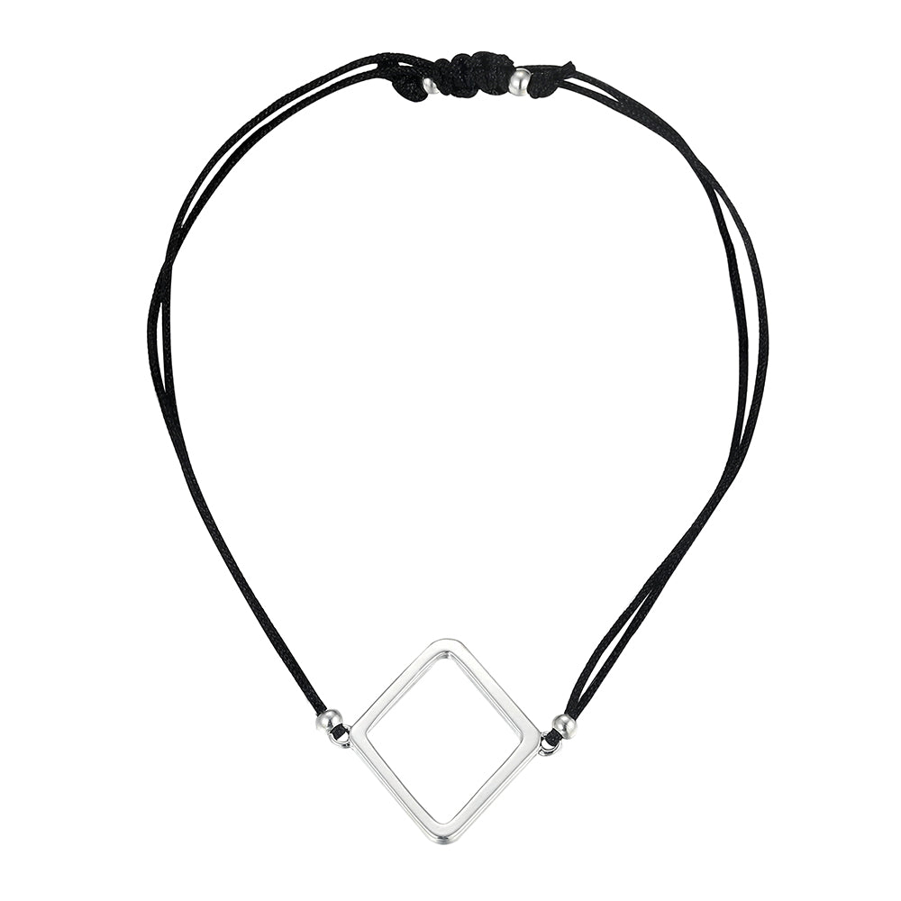 Diamond Shape Black Cotton Cord - Silver