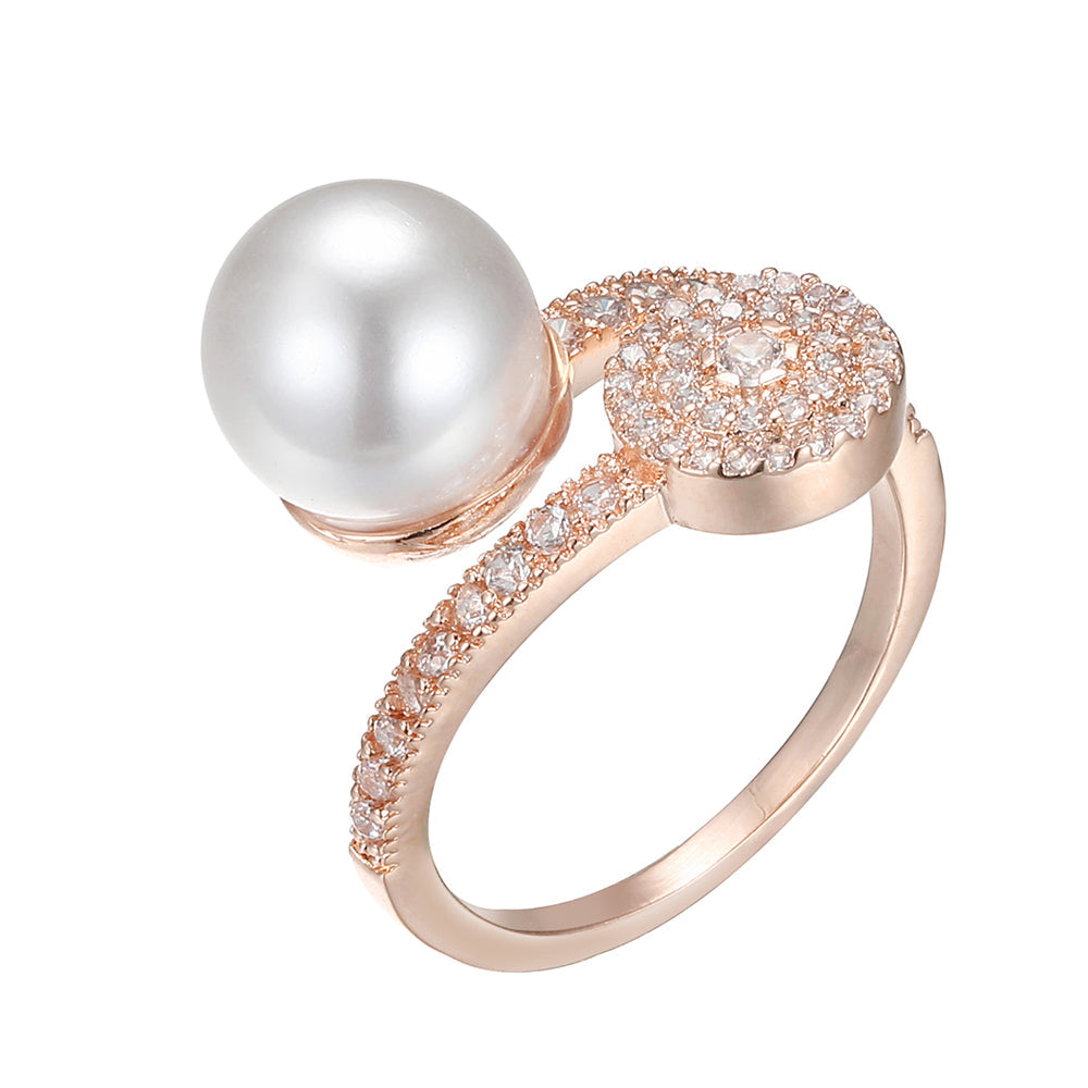 Diamante and Pearl Ring - Rose Gold