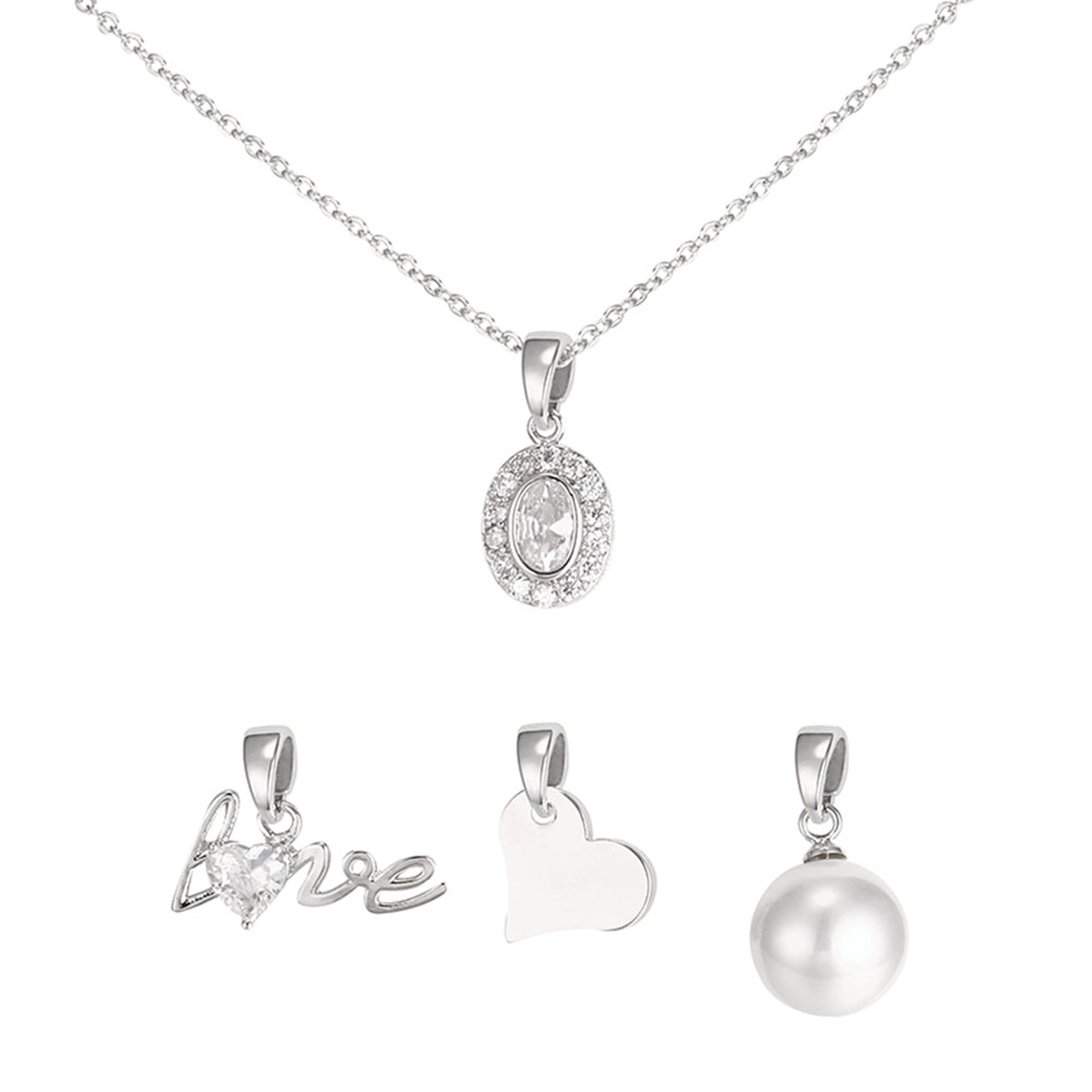 Oval Interchangeable Charm Pendant - Silver (MS18010SL)