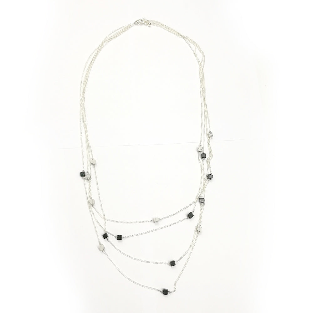Mini Cubes Multi-Chain Necklace - Silver (RX18007SL)