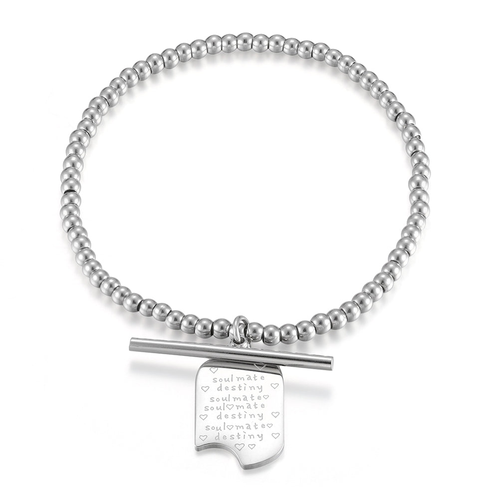 'Soul Mate' Tag Beaded Stretch Bracelet - Silver (WN18023SL)