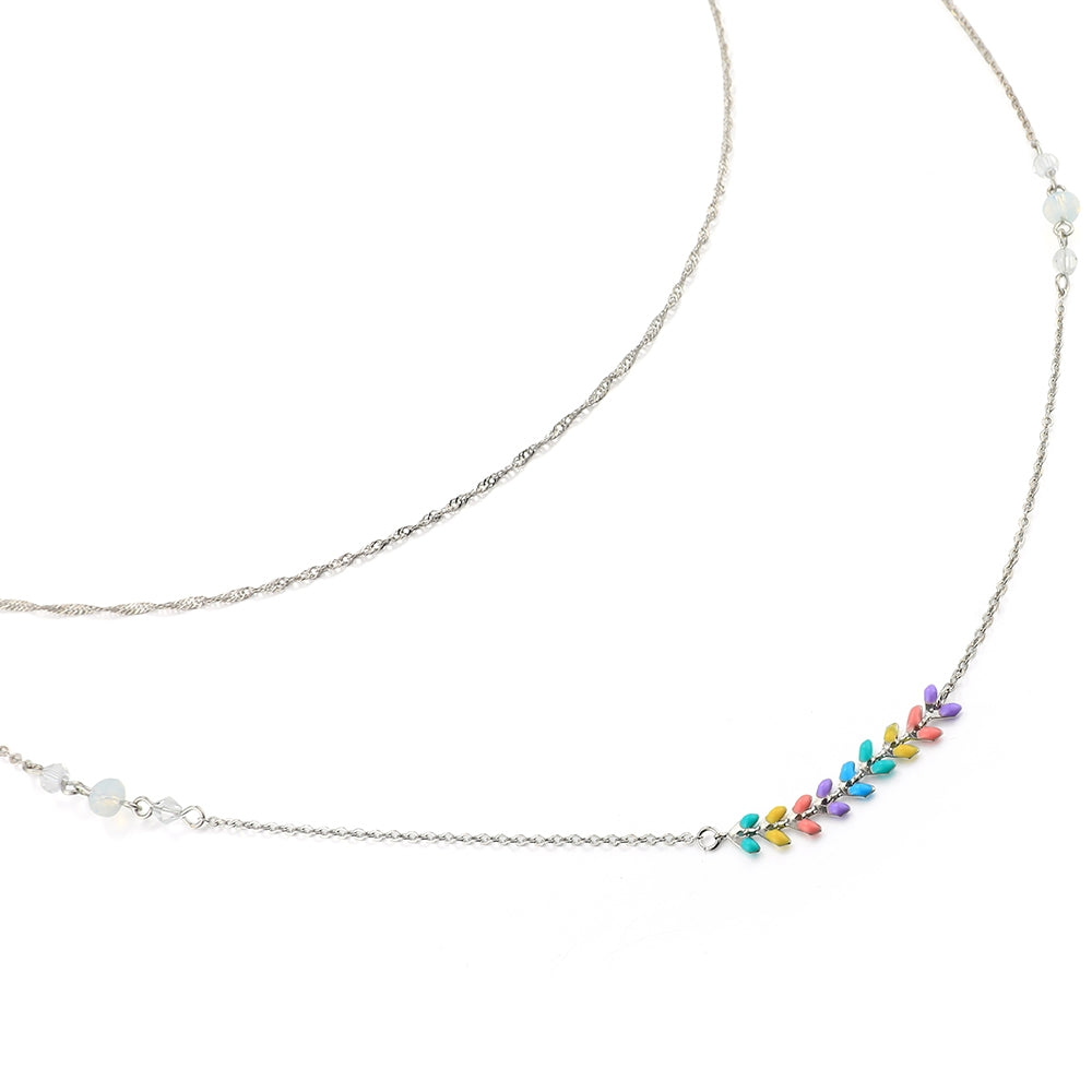 Coloured Chevron Necklace - Silver (CY18017SL)