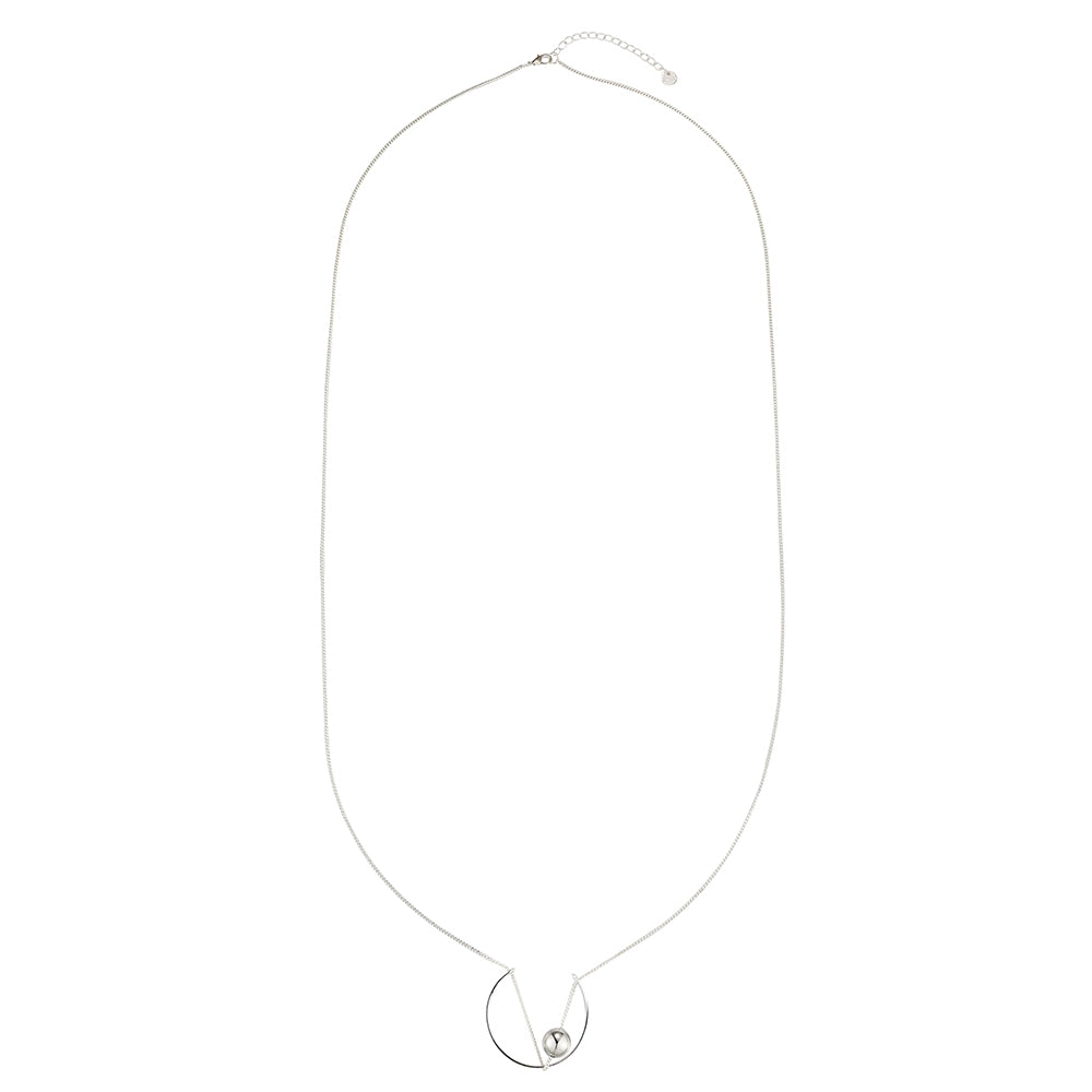 Circle V Ball Long Necklace - Silver (CY18033)