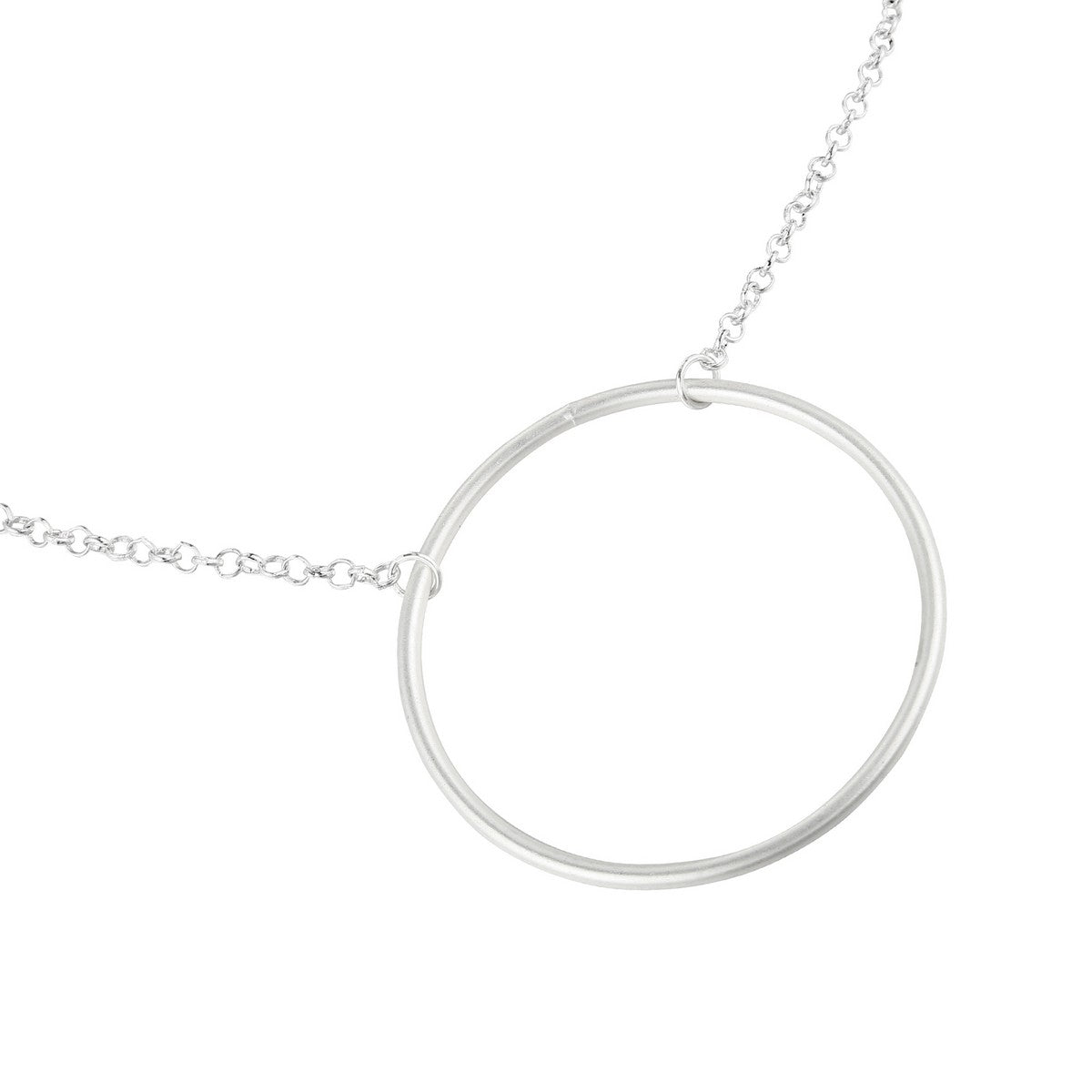 Circle Hoop Long Necklace (Matte Finish) - Silver (XY18054MS)