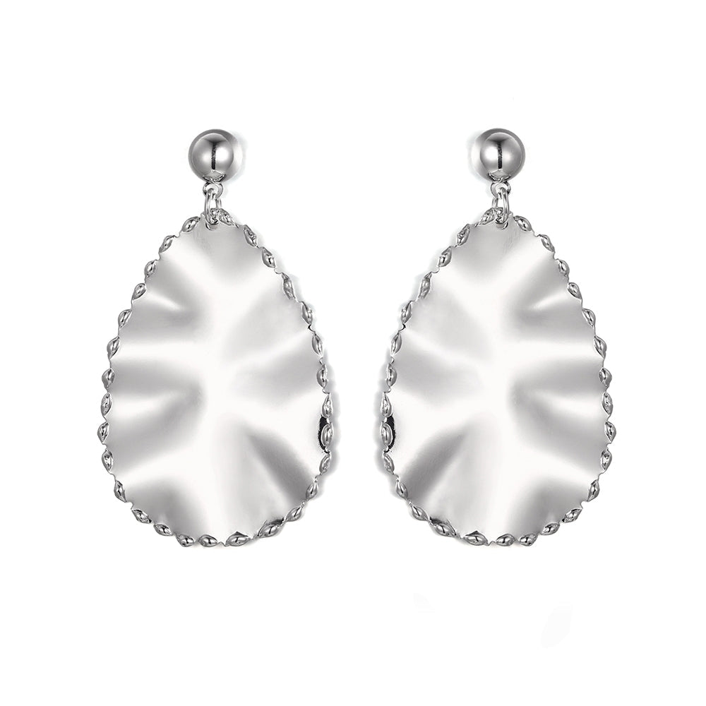 Pear Shaped Crinkle Earrings - Silver (CY18E03SL)