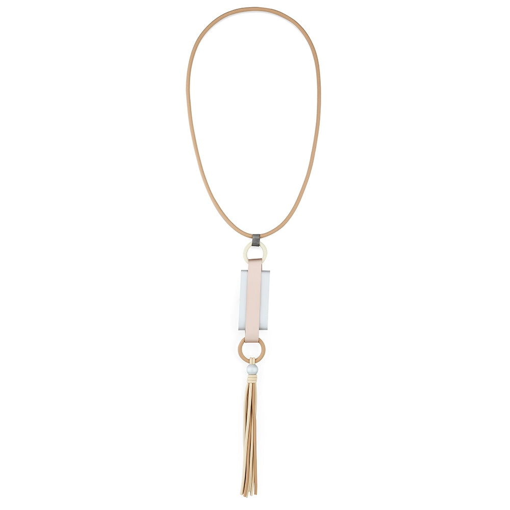 Curve Bar Tassel Long Rubber Necklace - Brown-Pink (YB18009B)