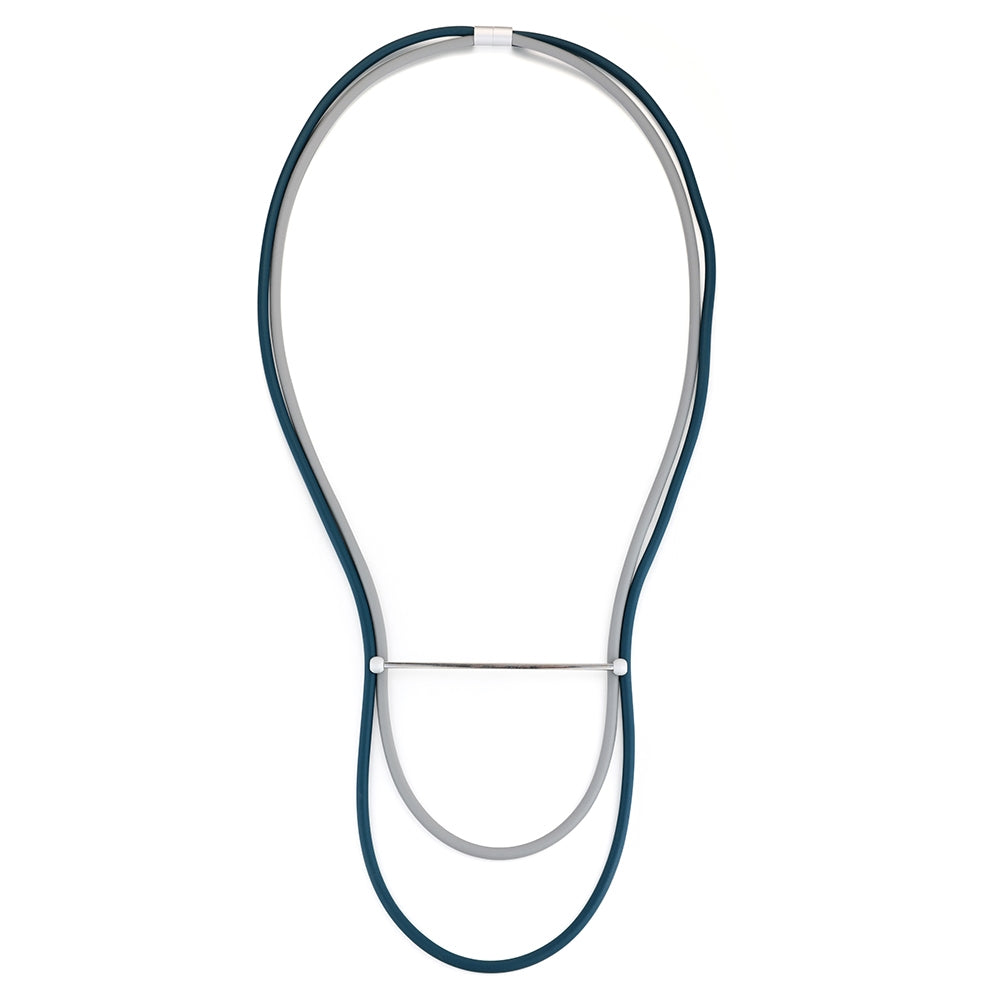 Double Strand Bar Rubber Necklace - Green-Grey (YB18049B)