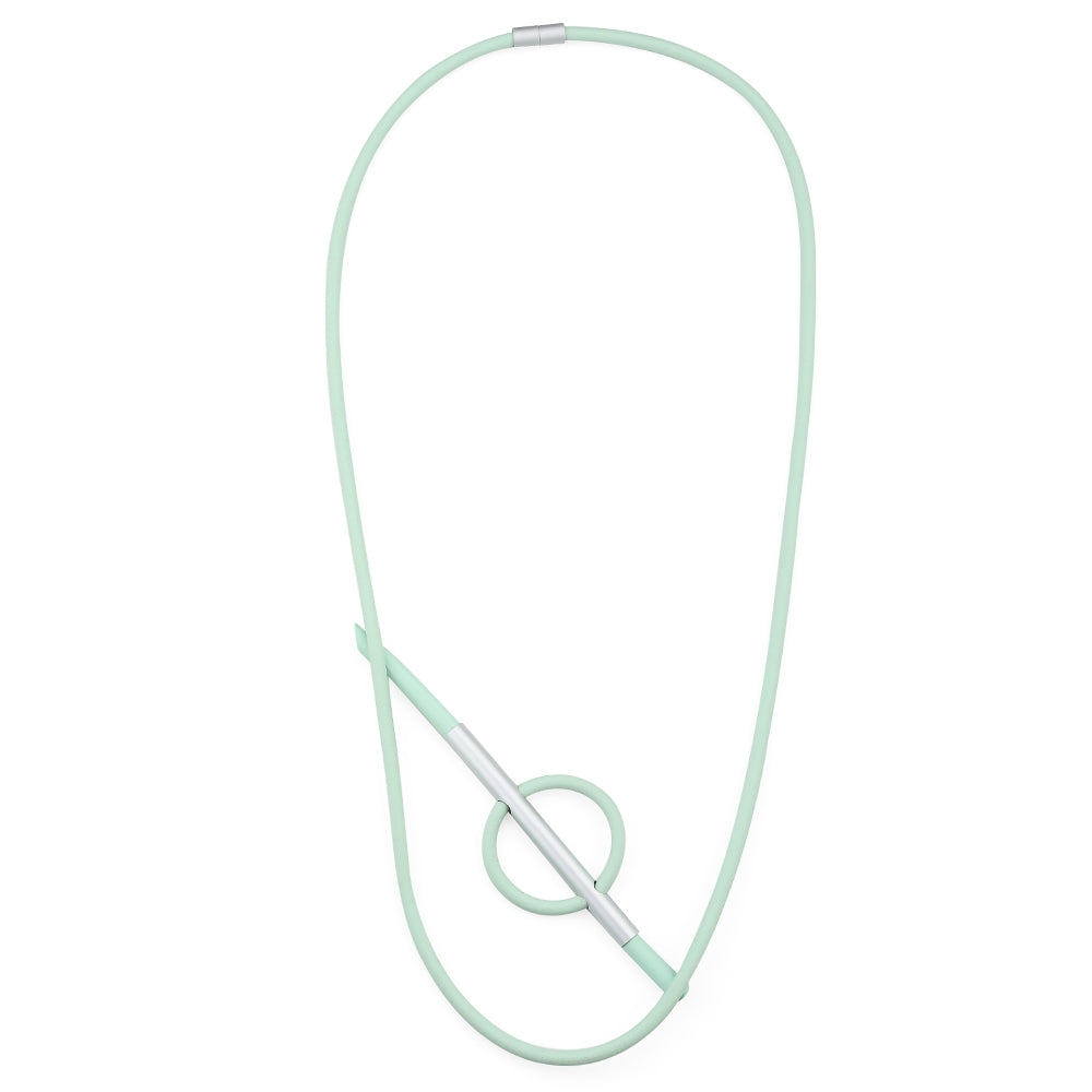 Bar with Loop Rubber Necklace - Light Green-Silver (YB18058B)