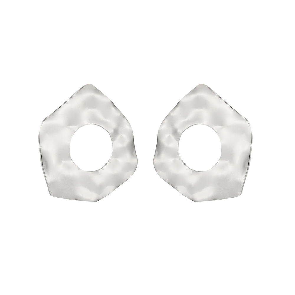 Irregular Hammered Disc Earrings - Silver (ZX18008SL)