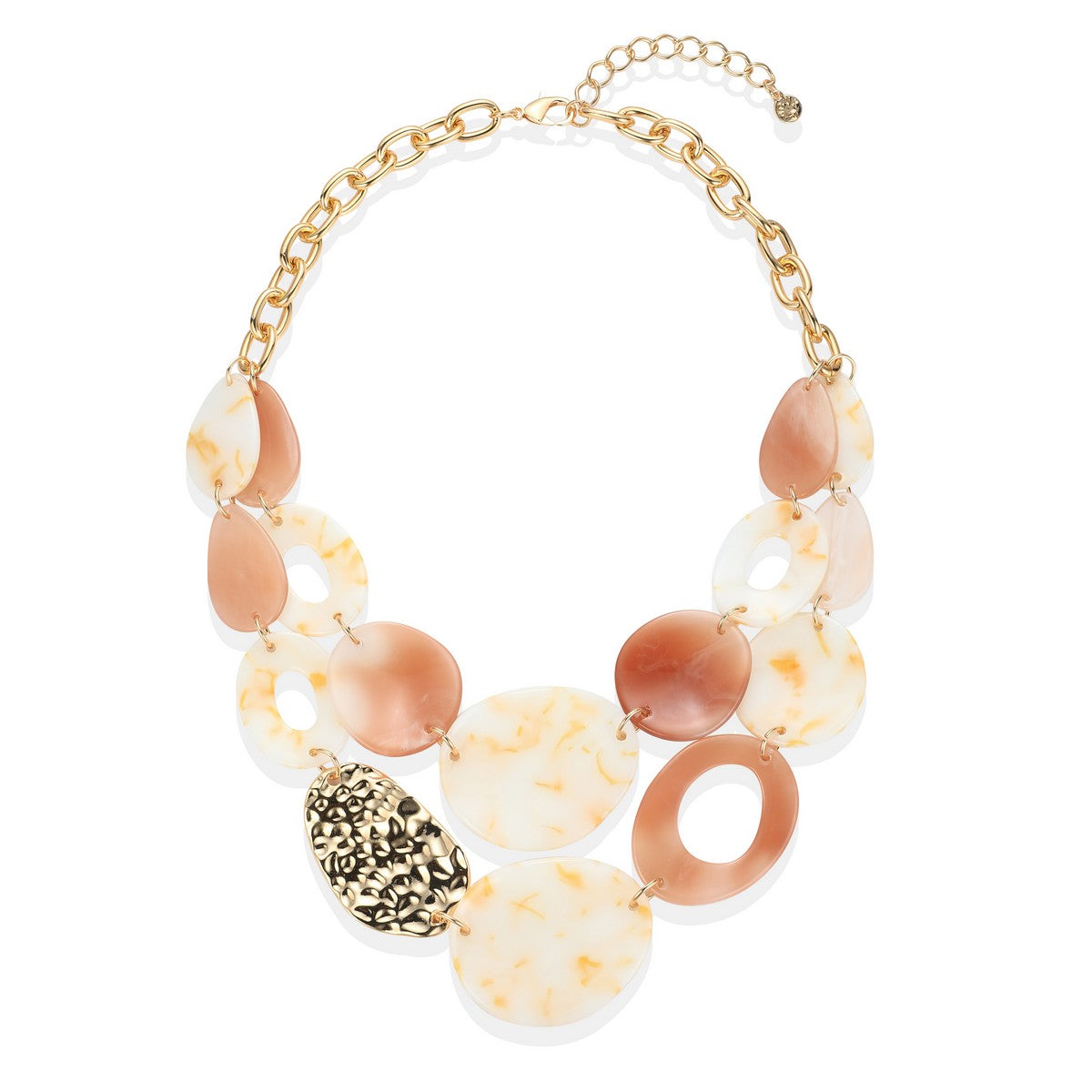 Peach and White Marble Effect Beaded Necklace YA12006WHT