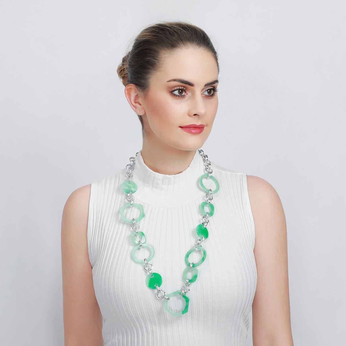 Green Gradient Effect Link Pendant Chain Necklace YA12021GRN