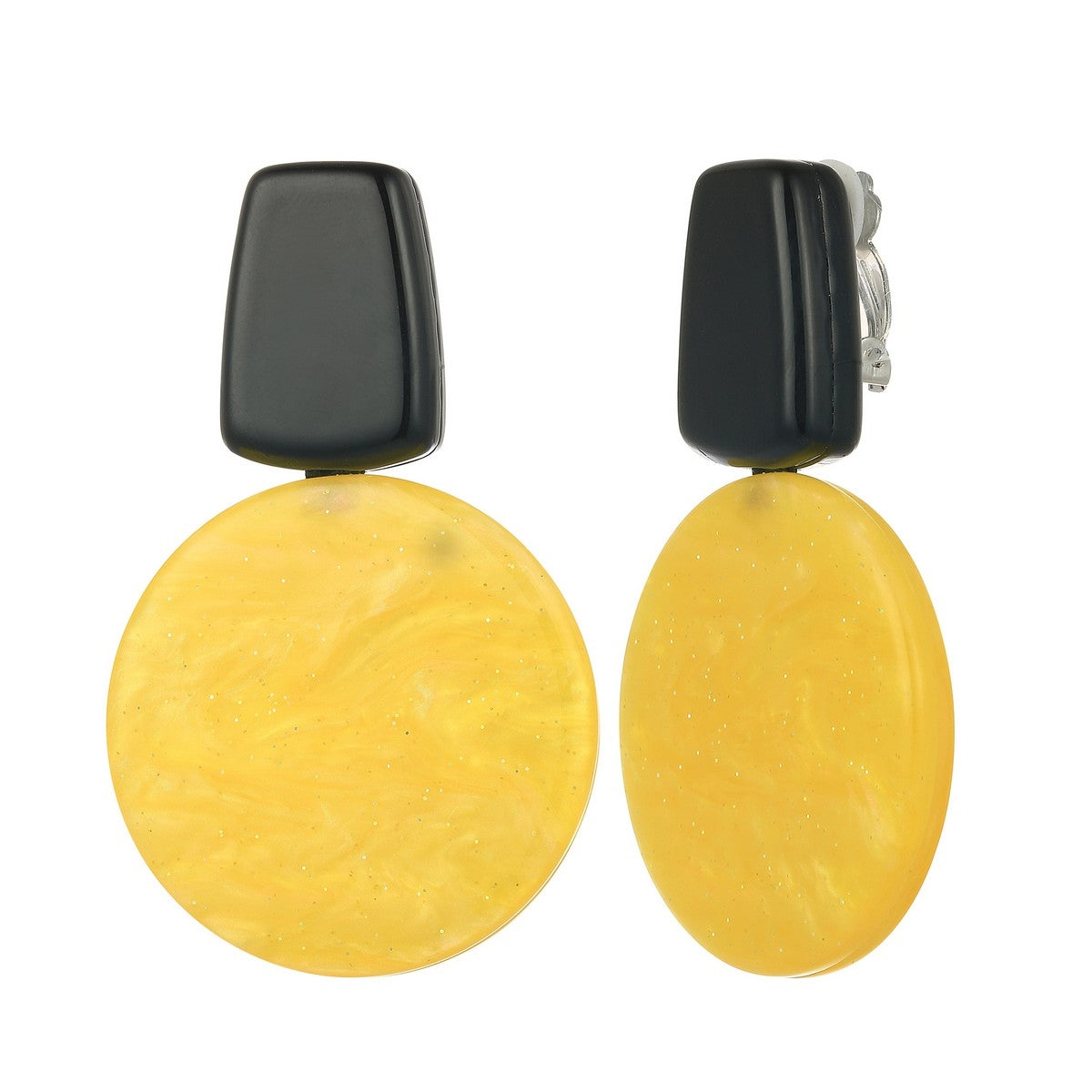 Circle Block Clip-On Earrings - Mustard Yellow-Black (YA39802MUS)