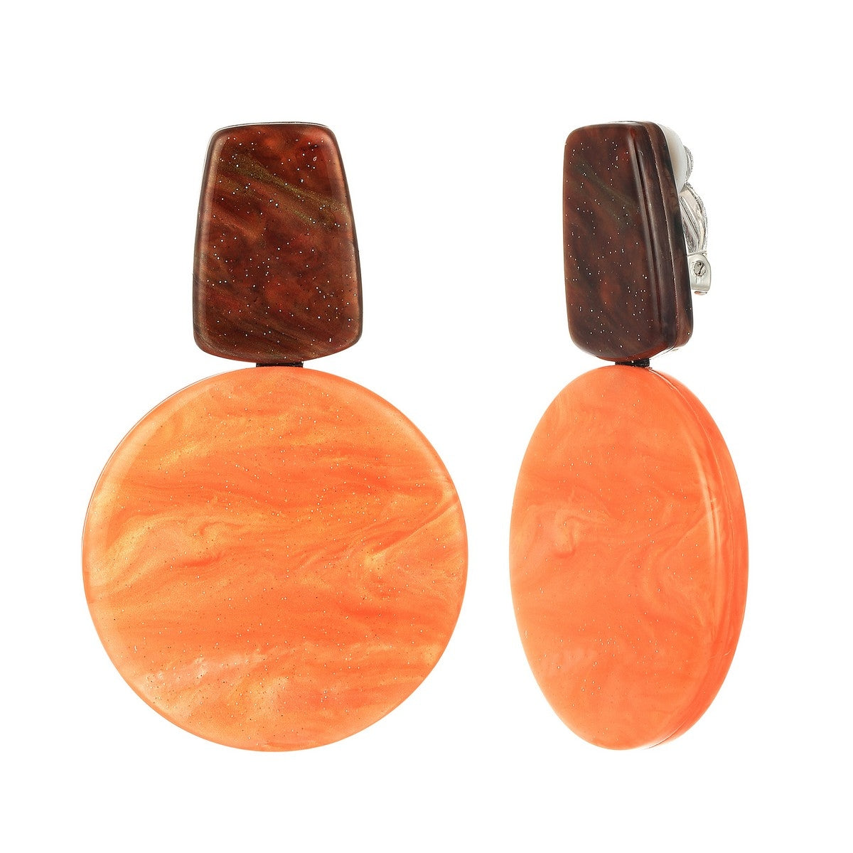 Circle Block Clip-On Earrings - Orange (YA39802ORG)