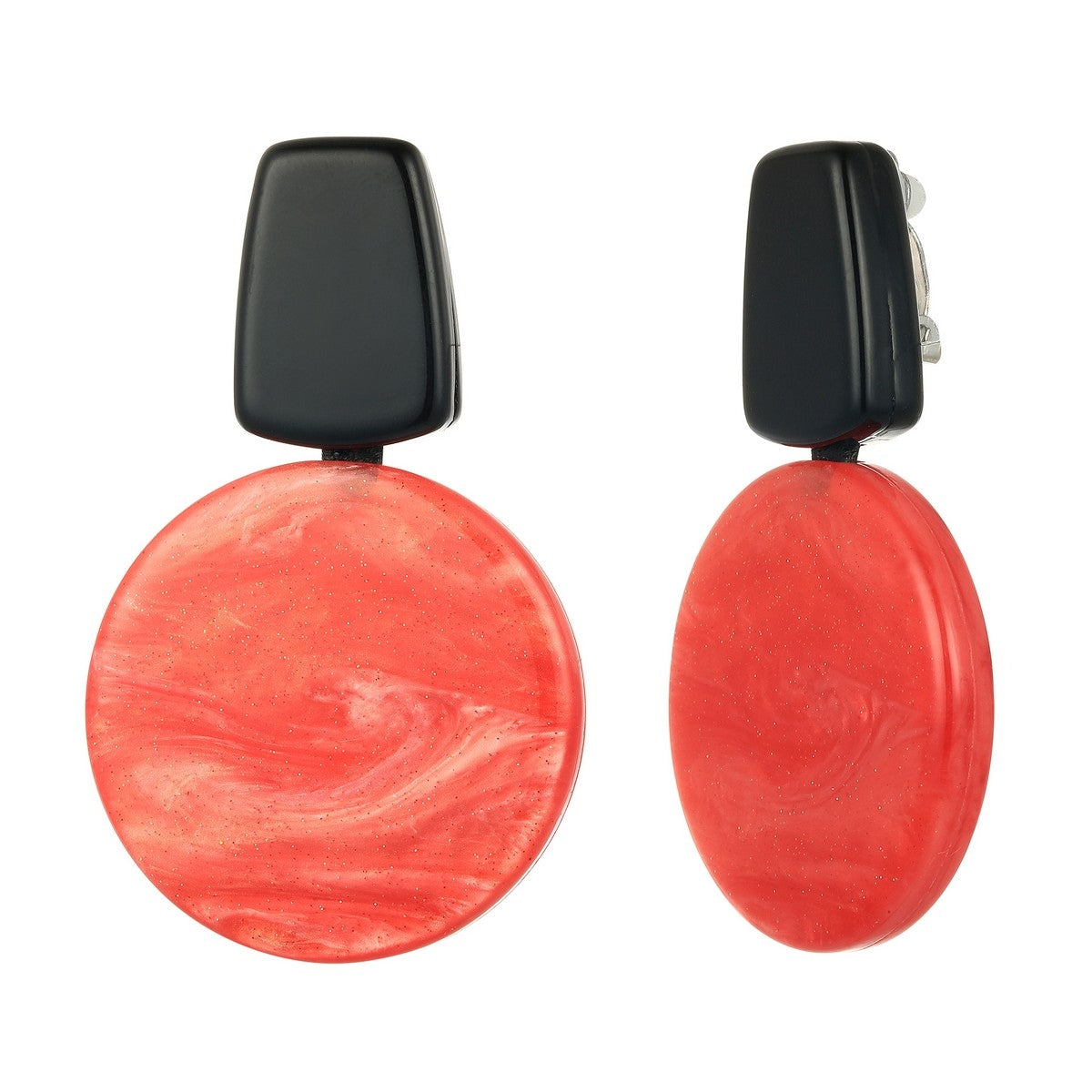 Circle Block Clip-On Earrings - Red-Black (YA39802RED)