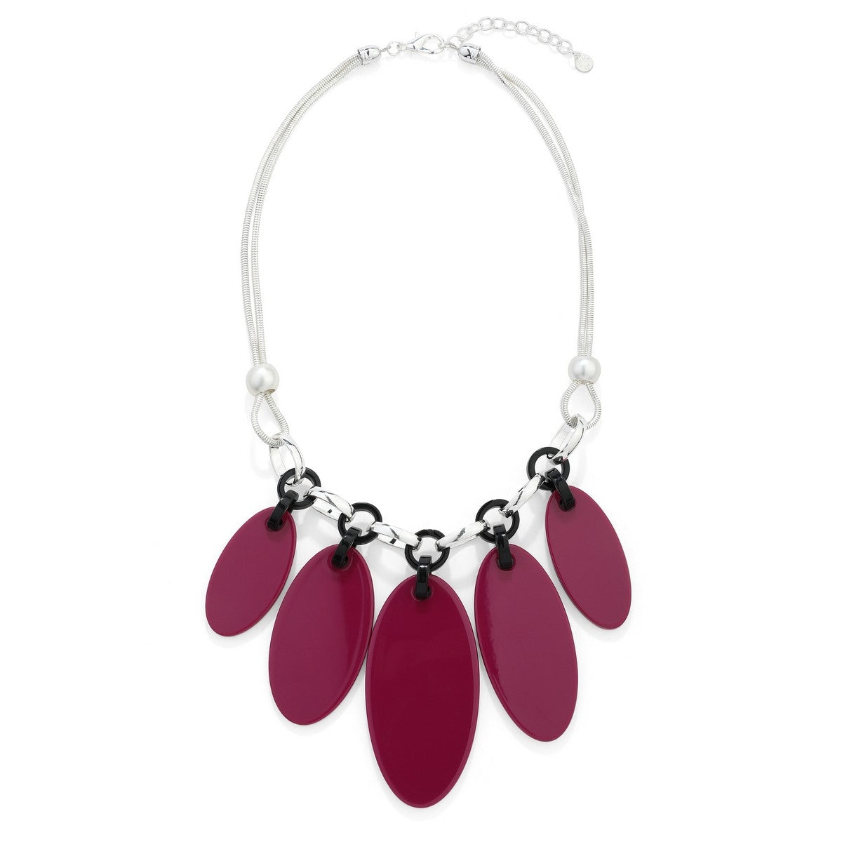 Oval Drop Collar Necklace - Silver/Purple (YD10009MUL)