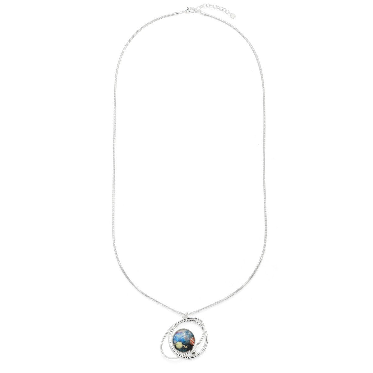 Sliver Long Necklace With A Planet Pendant  YD10073SLR