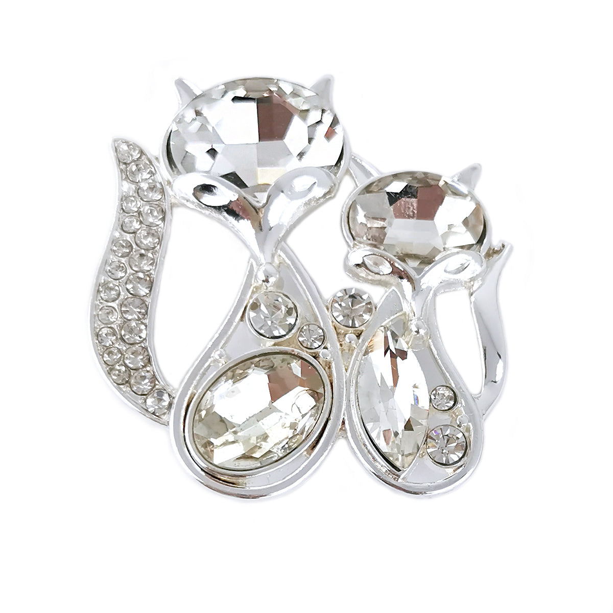 Diamante Kittens Magnetic Silvery Brooch YD10702SLR