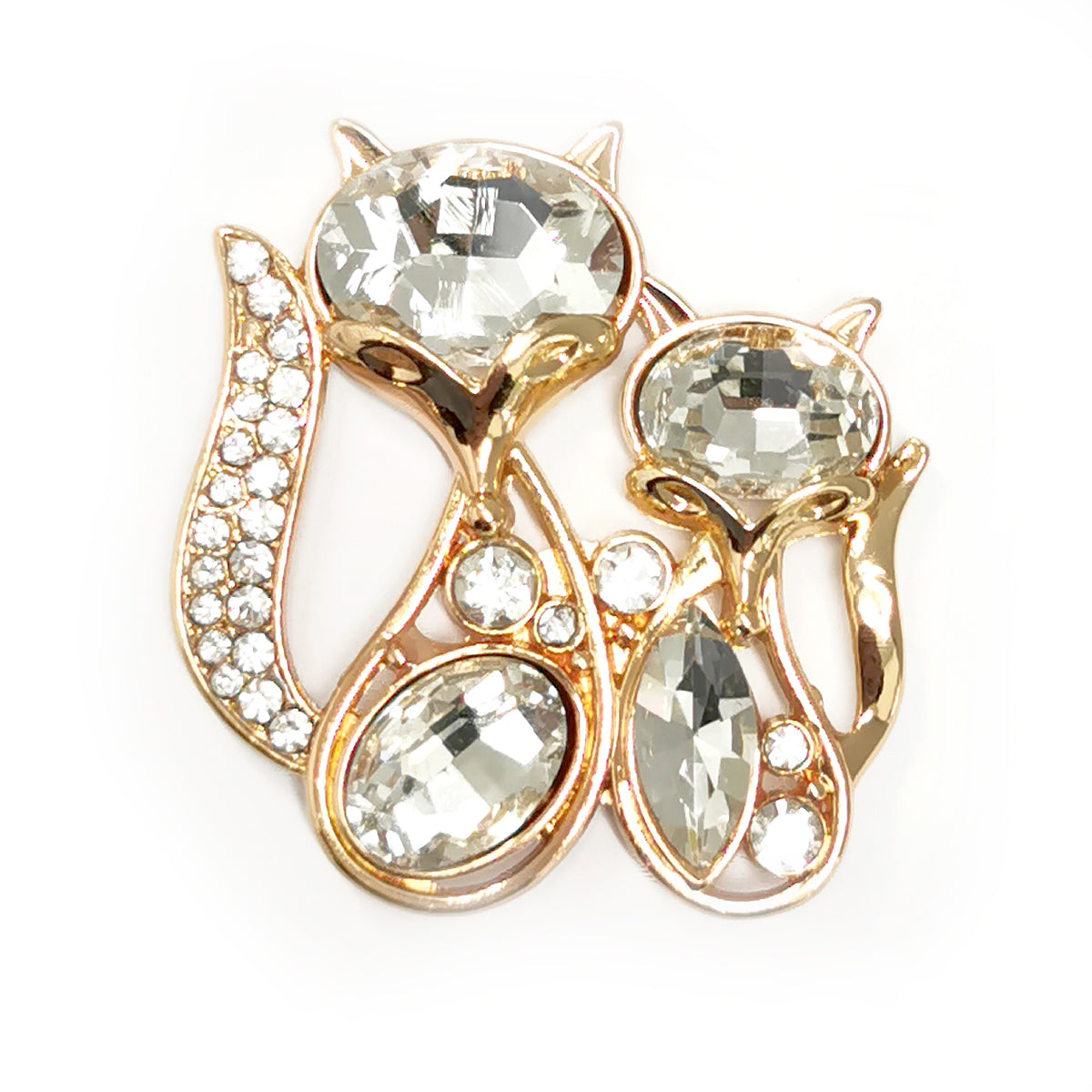 Diamente Kittens Magnetic Golden Tone Brooch YD10702YGD
