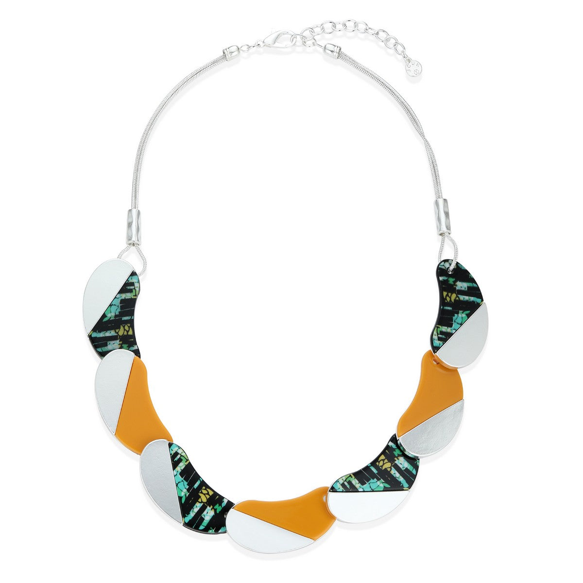 Orange and Green Patterned Beads Statement Necklace YD12020GRN