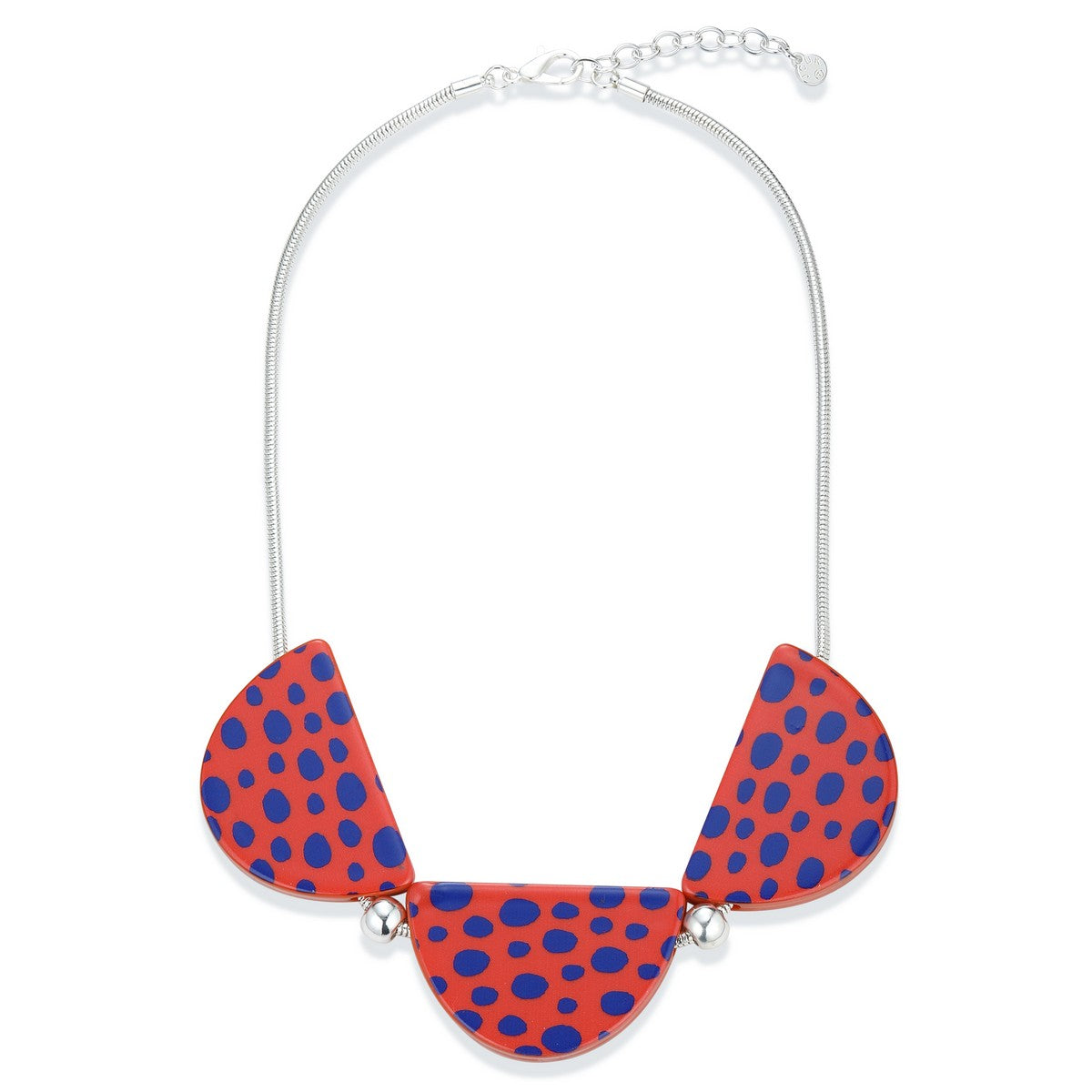 Orange and Blue Polka-Dots Beaded Statement Necklace YD12022ORG