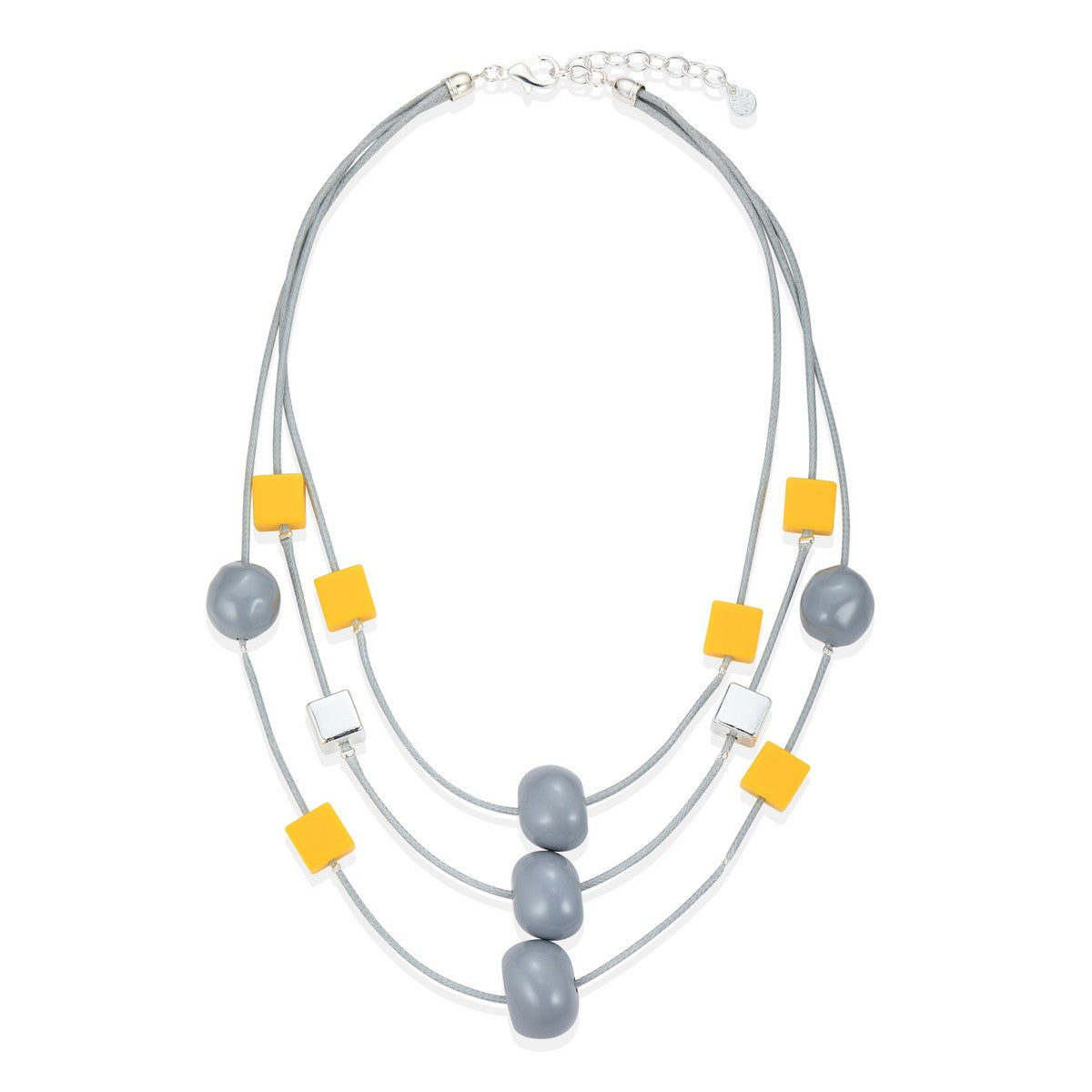Layered Grey and Yellow Bead Statement Necklace  YD12036MUL