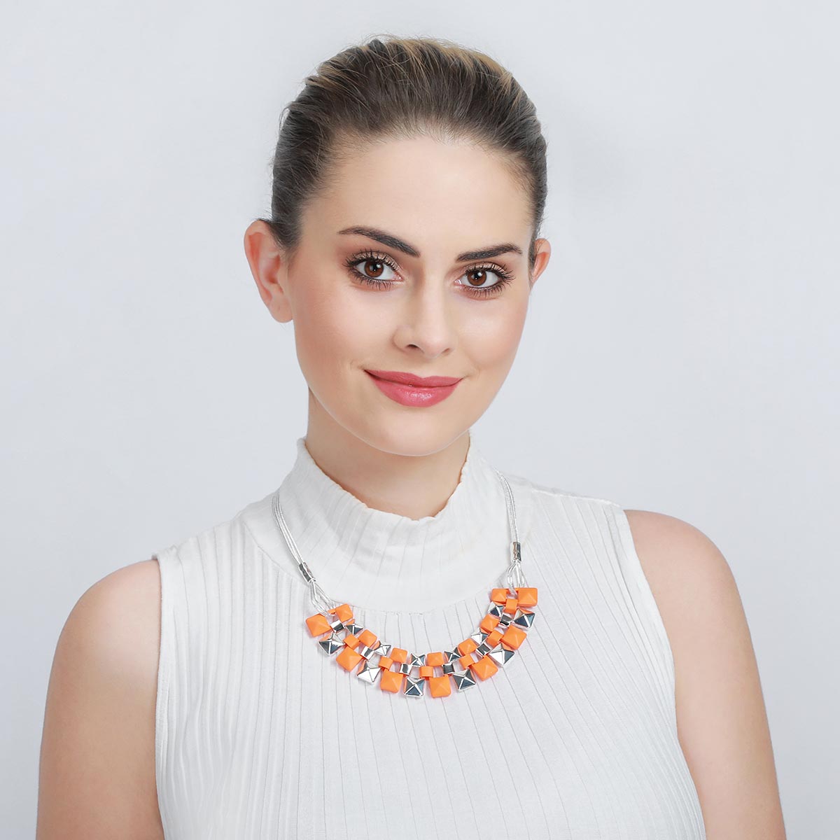 Fire Orange and Silver Statement Necklace YD12039ORG